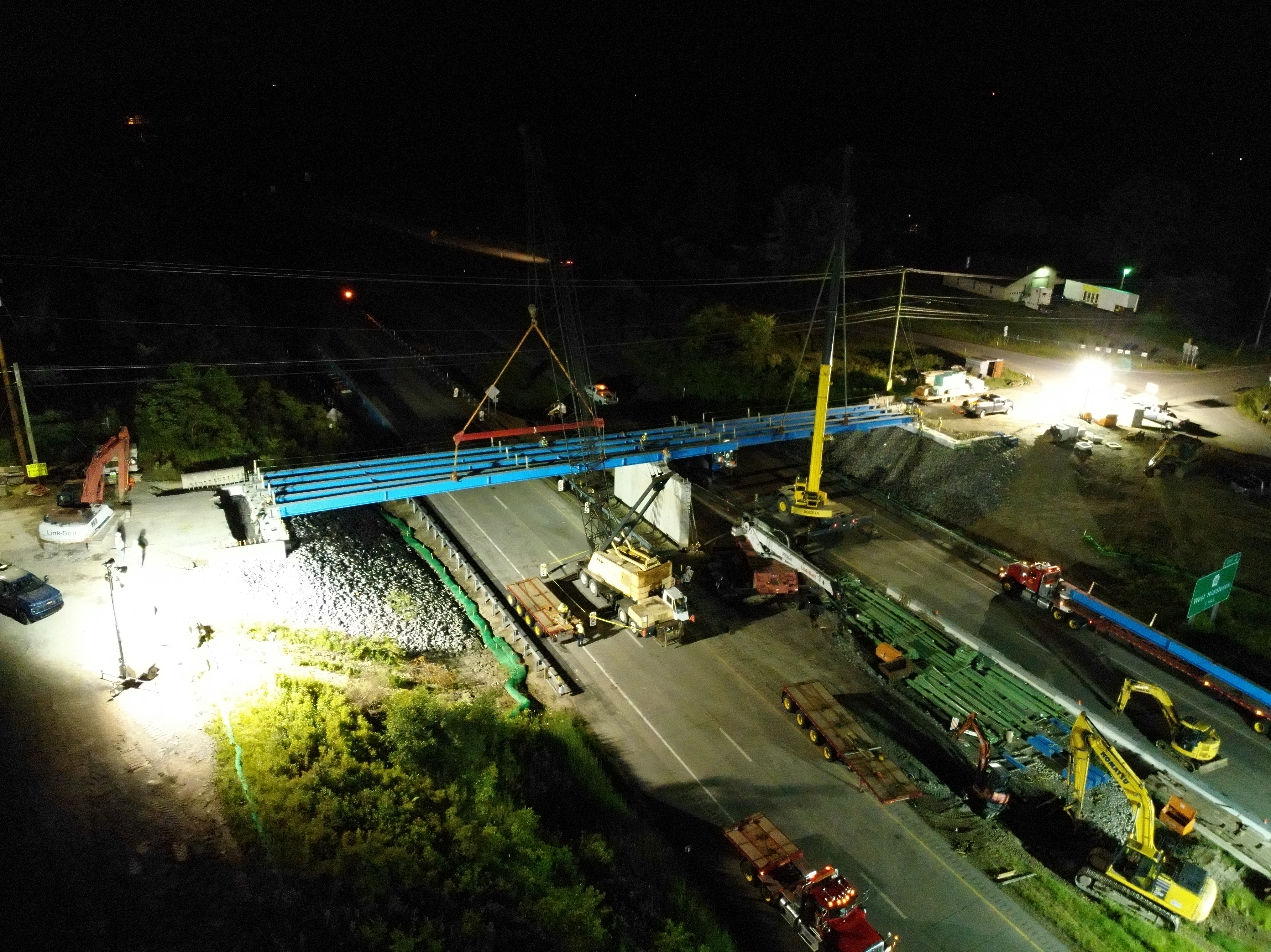 Beams are set in place for the Route 318 bridge. 